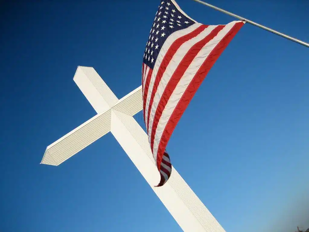 Cross-and-flag cross and the American flag