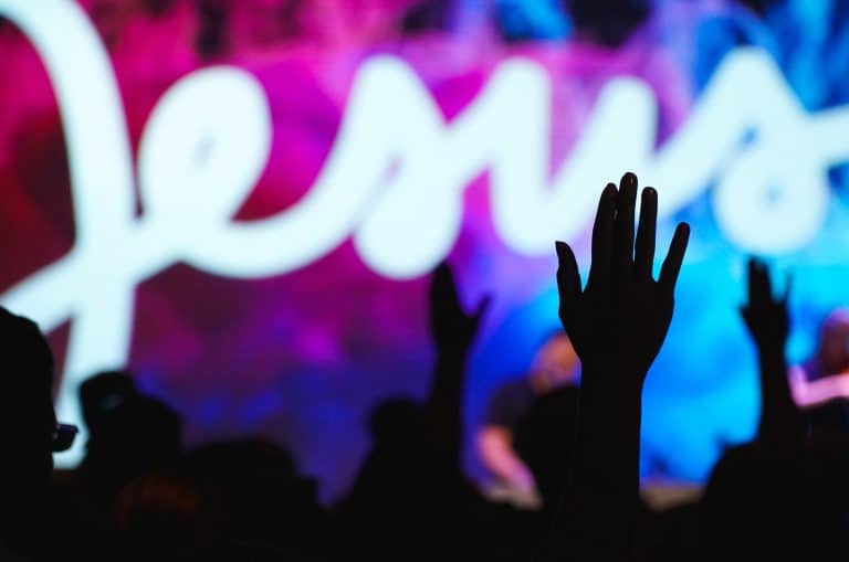 young people worshipping at church